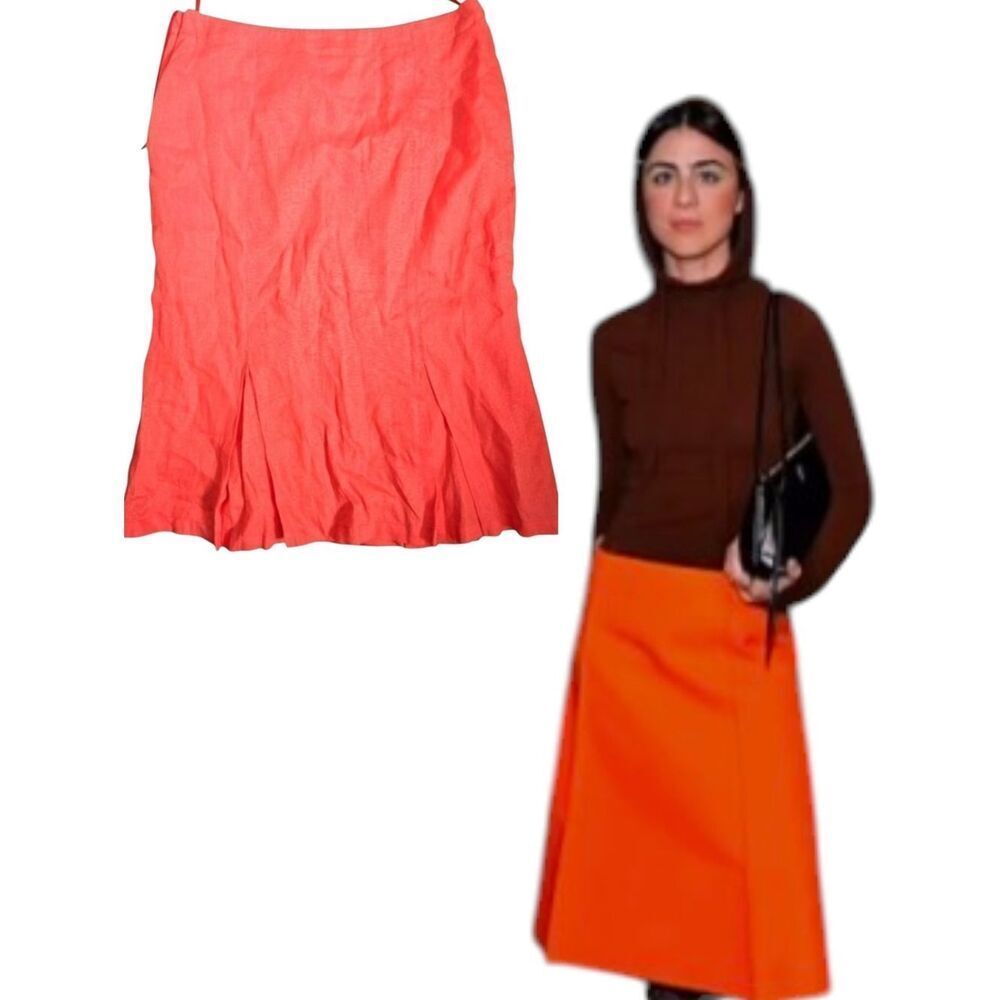 Maxmara Max &Co 💯 Linen Coral  Knee Length Skirt M US6